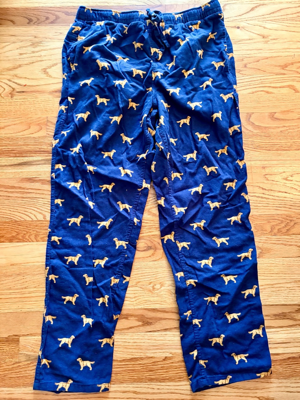 J.Crew Dog Print Pajama Pants Large Navy Golden Retriever Drawstring